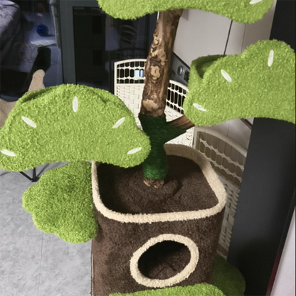 Contemporary Creative Round Particleboard Natural Fruitwood Velvet Fabric Hemp Rope Treehouse Cat Tree For Living Room