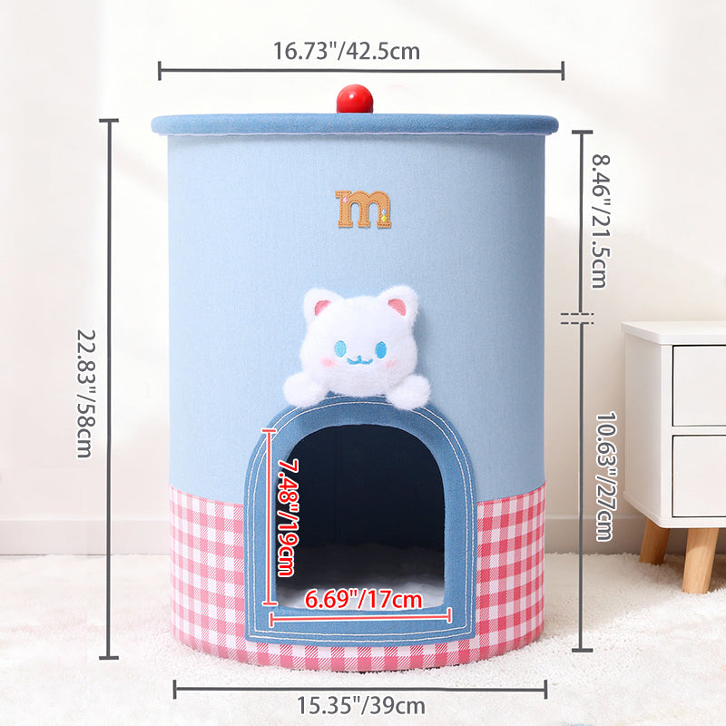 Contemporary Creative Round Polyester Denim Velvet Fabric Storage Cat Bed For Living Room
