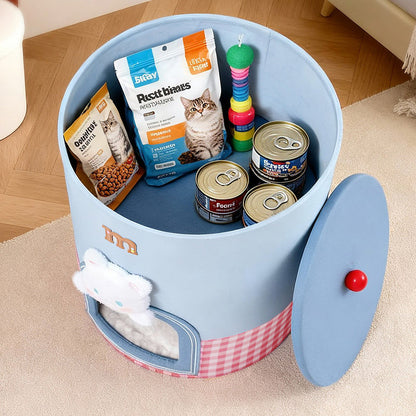 Contemporary Creative Round Polyester Denim Velvet Fabric Storage Cat Bed For Living Room