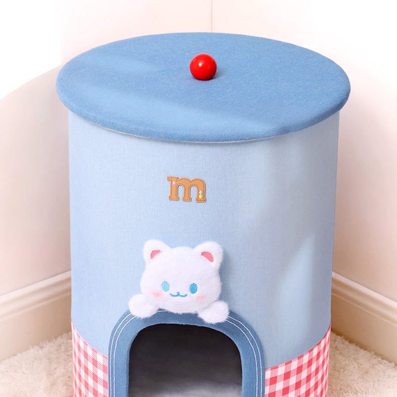 Contemporary Creative Round Polyester Denim Velvet Fabric Storage Cat Bed For Living Room