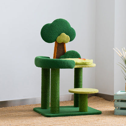 Contemporary Creative Rectangular Particleboard Sisal Velvet Fabric Cardboard Tree-Design Cat Tree 1/3-Tier For Living Room