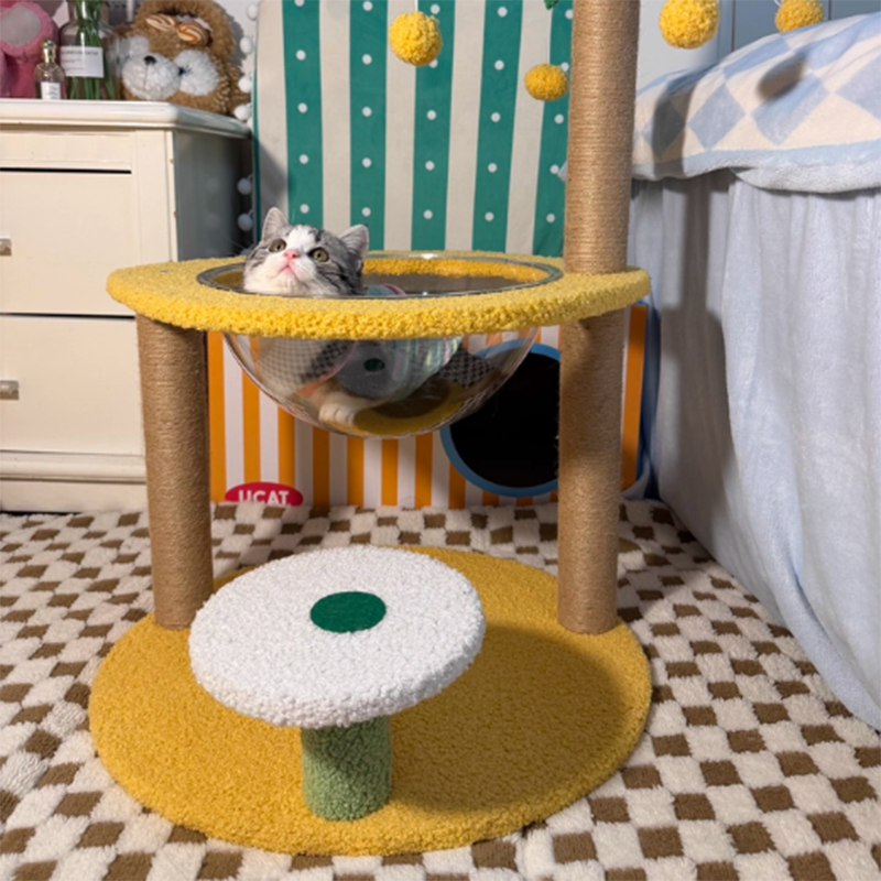 Contemporary Creative Round Medium-Density Fiberboard Velvet Fabric Sisal Coconut Tree Cat Tree For Living Room