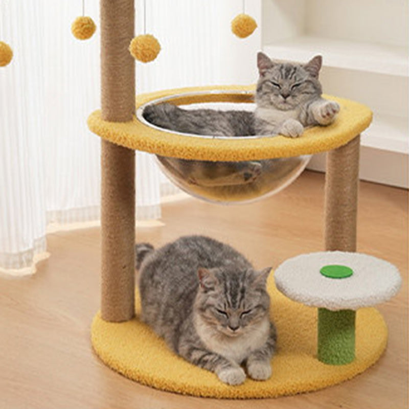 Contemporary Creative Round Medium-Density Fiberboard Velvet Fabric Sisal Coconut Tree Cat Tree For Living Room