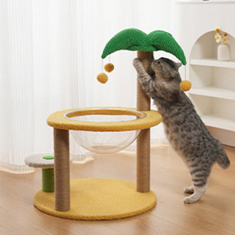 Contemporary Creative Round Medium-Density Fiberboard Velvet Fabric Sisal Coconut Tree Cat Tree For Living Room