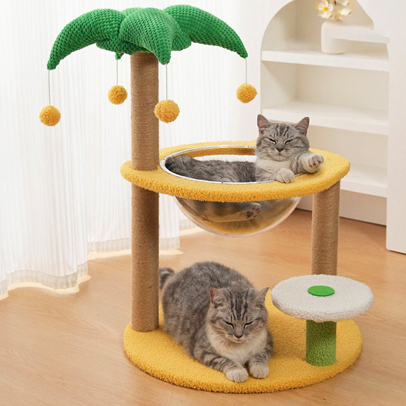 Contemporary Creative Round Medium-Density Fiberboard Velvet Fabric Sisal Coconut Tree Cat Tree For Living Room