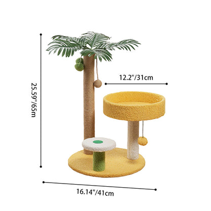 Contemporary Creative Round Medium-Density Fiberboard Velvet Fabric Sisal Coconut Tree Cat Tree For Living Room
