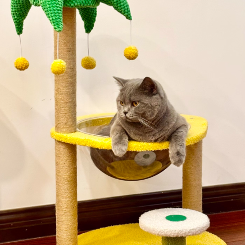 Contemporary Creative Round Medium-Density Fiberboard Velvet Fabric Sisal Coconut Tree Cat Tree For Living Room