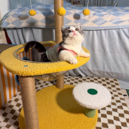 Contemporary Creative Round Medium-Density Fiberboard Velvet Fabric Sisal Coconut Tree Cat Tree For Living Room