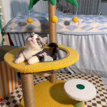 Contemporary Creative Round Medium-Density Fiberboard Velvet Fabric Sisal Coconut Tree Cat Tree For Living Room