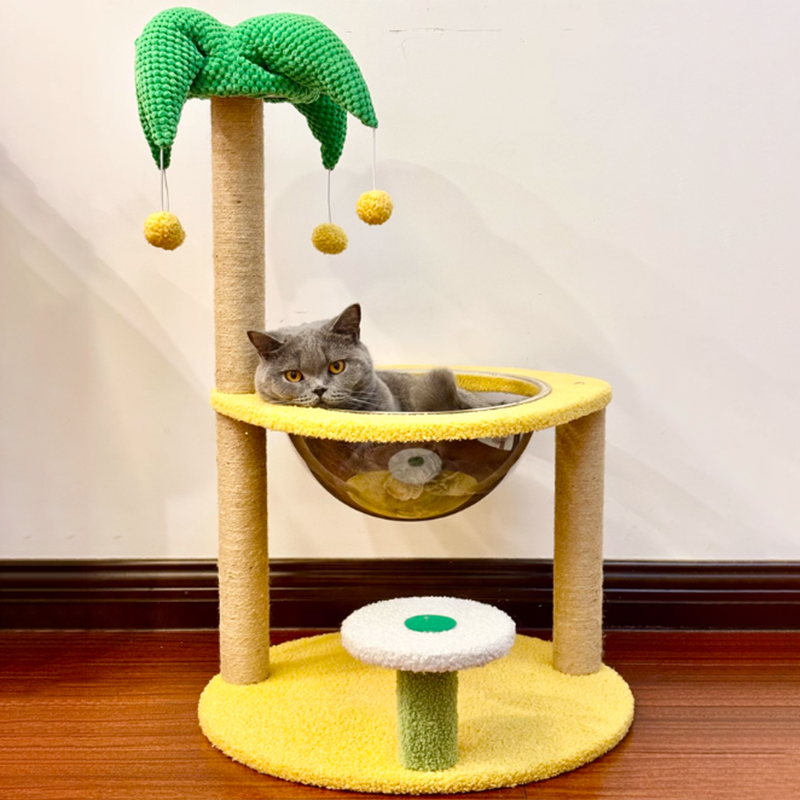 Contemporary Creative Round Medium-Density Fiberboard Velvet Fabric Sisal Coconut Tree Cat Tree For Living Room
