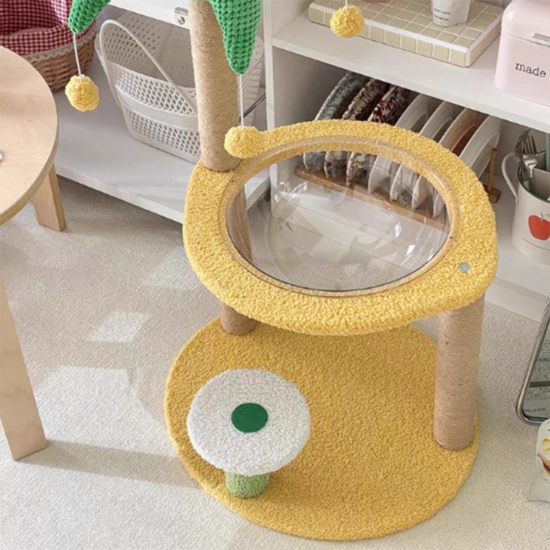 Contemporary Creative Round Medium-Density Fiberboard Velvet Fabric Sisal Coconut Tree Cat Tree For Living Room