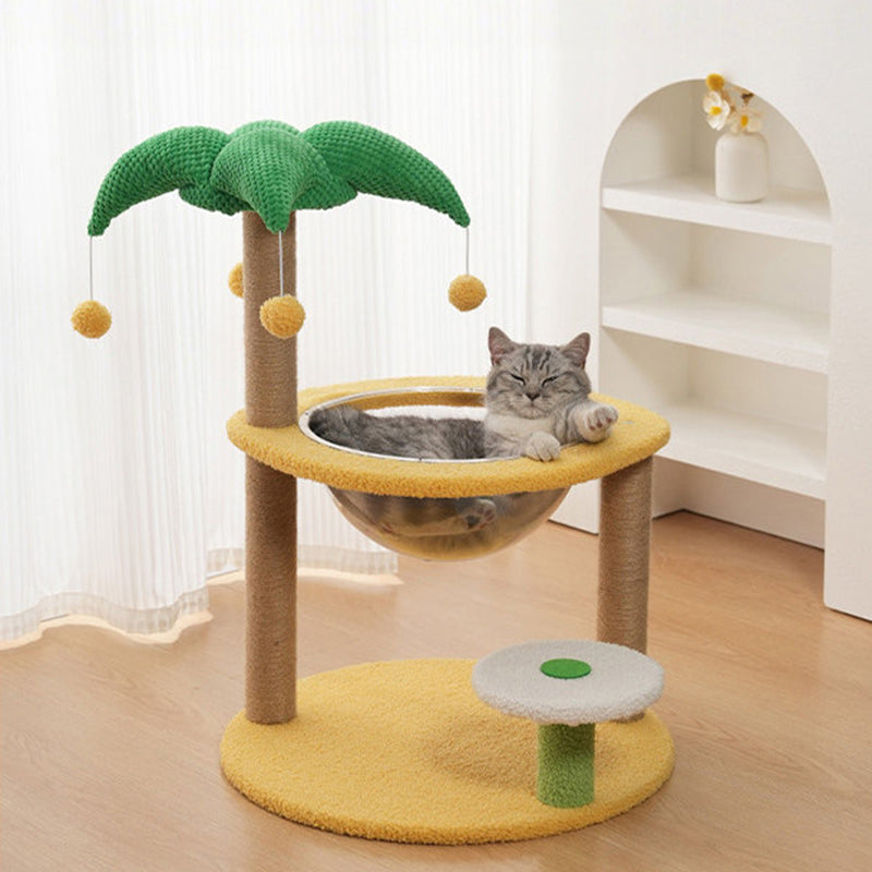 Contemporary Creative Round Medium-Density Fiberboard Velvet Fabric Sisal Coconut Tree Cat Tree For Living Room