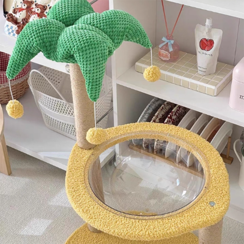 Contemporary Creative Round Medium-Density Fiberboard Velvet Fabric Sisal Coconut Tree Cat Tree For Living Room