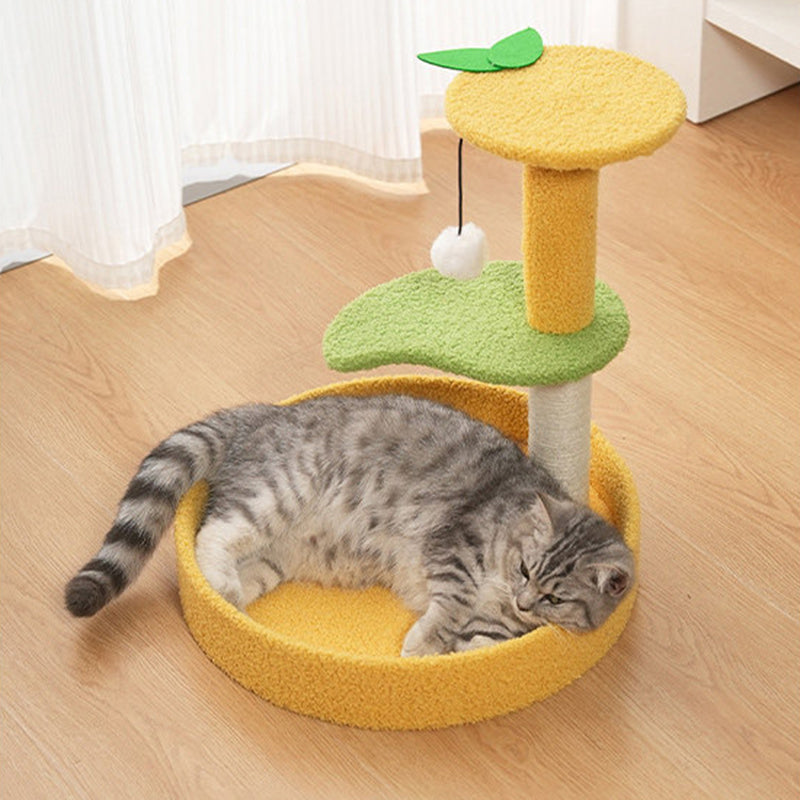 Contemporary Creative Round Medium-Density Fiberboard Velvet Fabric Sisal Coconut Tree Cat Tree For Living Room