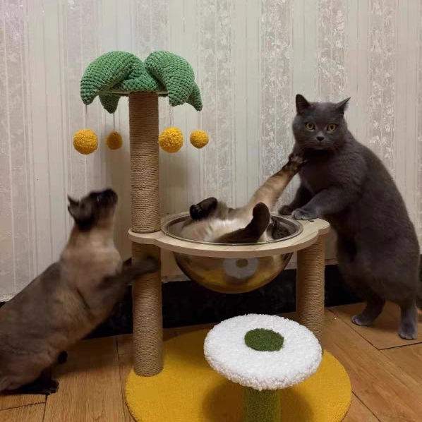Contemporary Creative Round Medium-Density Fiberboard Velvet Fabric Sisal Coconut Tree Cat Tree For Living Room