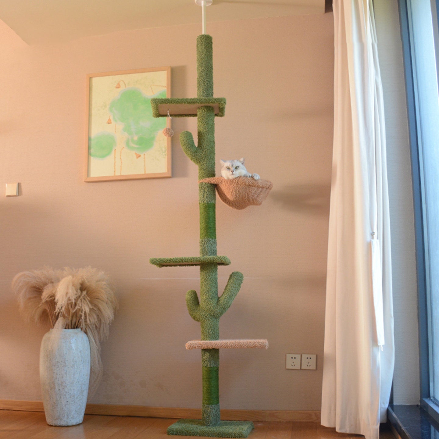 Contemporary Creative Rectangular Particleboard Velvet Fabric Sisal Paper Tube Cactus Cat Tree For Living Room
