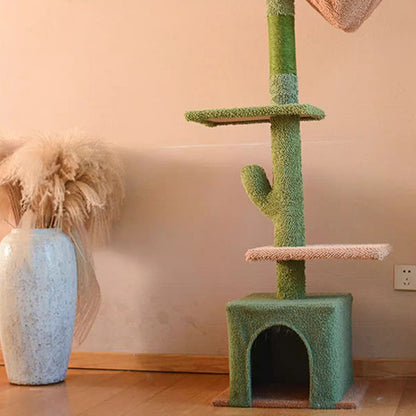 Contemporary Creative Rectangular Particleboard Velvet Fabric Sisal Paper Tube Cactus Cat Tree For Living Room