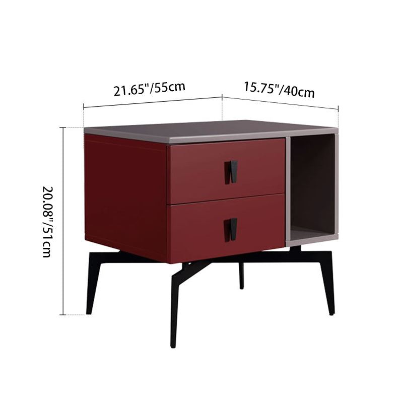 Modern Luxury Color-Block Nightstand: Red & Beige Two-Tone Storage Bedside Table For Bedroom