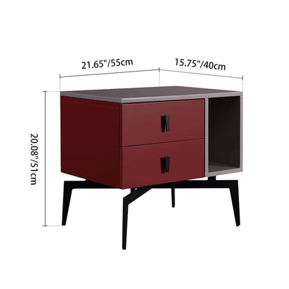 Modern Luxury Color-Block Nightstand: Red & Beige Two-Tone Storage Bedside Table For Bedroom