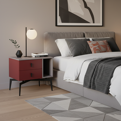 Modern Luxury Color-Block Nightstand: Red & Beige Two-Tone Storage Bedside Table For Bedroom