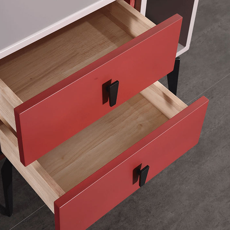 Modern Luxury Color-Block Nightstand: Red & Beige Two-Tone Storage Bedside Table For Bedroom