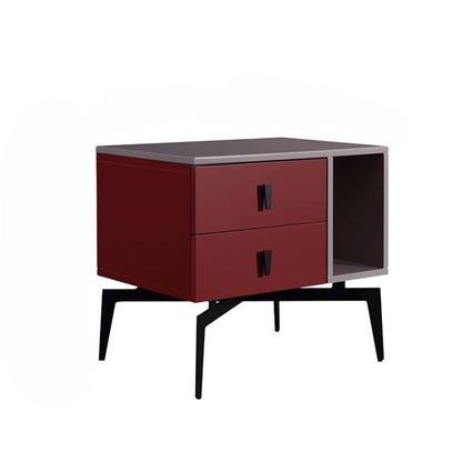 Modern Luxury Color-Block Nightstand: Red & Beige Two-Tone Storage Bedside Table For Bedroom
