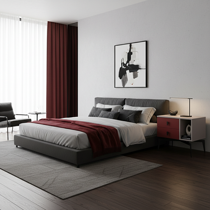 Modern Luxury Color-Block Nightstand: Red & Beige Two-Tone Storage Bedside Table For Bedroom