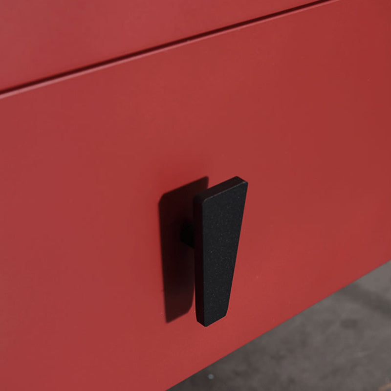 Modern Luxury Color-Block Nightstand: Red & Beige Two-Tone Storage Bedside Table For Bedroom