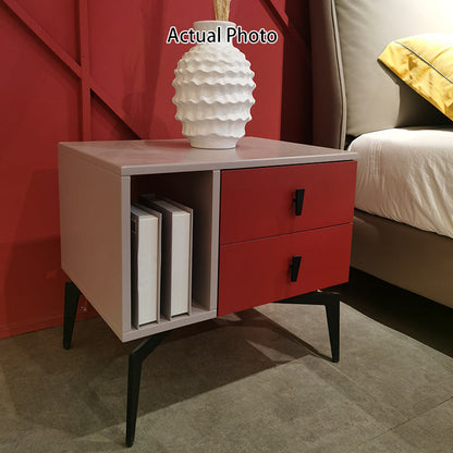 Modern Luxury Color-Block Nightstand: Red & Beige Two-Tone Storage Bedside Table For Bedroom