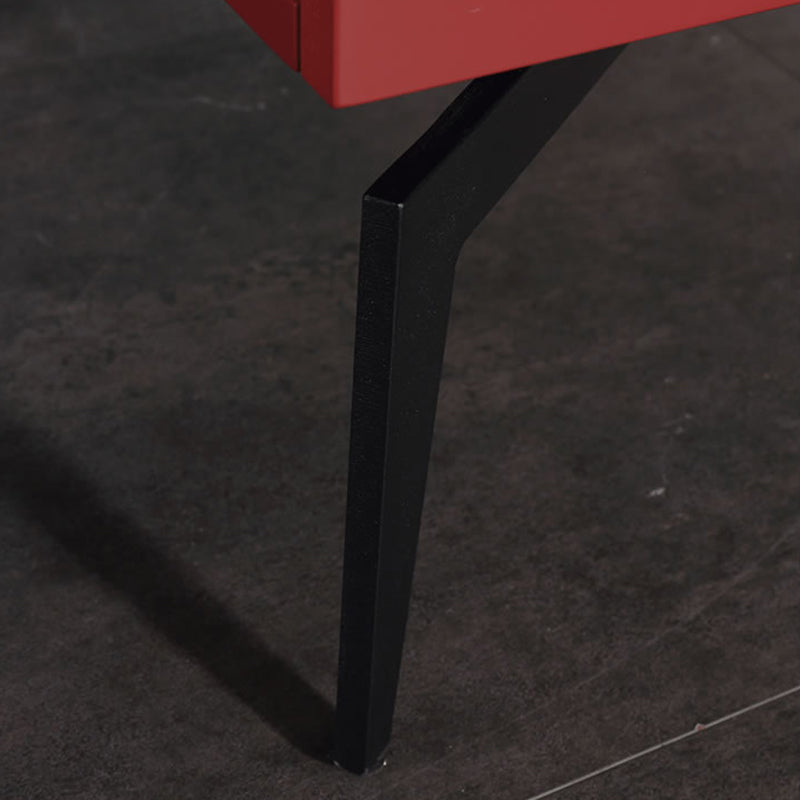 Modern Luxury Color-Block Nightstand: Red & Beige Two-Tone Storage Bedside Table For Bedroom