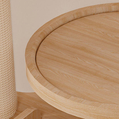 Contemporary Scandinavian Round Rubberwood Solid Wood Sisal No-Assembly Cat Tree For Living Room