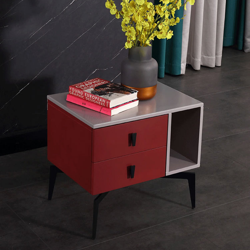 Modern Luxury Color-Block Nightstand: Red & Beige Two-Tone Storage Bedside Table For Bedroom