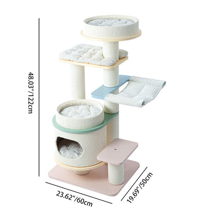 Contemporary Scandinavian Round Multi-Layer Solid Wood Panel Fiberboard Paper Rope Paper Tube Cat Tree 5-Tier For Living Room