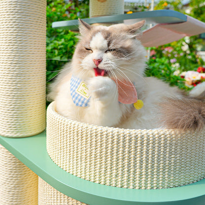 Contemporary Scandinavian Round Multi-Layer Solid Wood Panel Fiberboard Paper Rope Paper Tube Cat Tree 5-Tier For Living Room