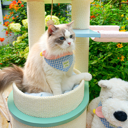 Contemporary Scandinavian Round Multi-Layer Solid Wood Panel Fiberboard Paper Rope Paper Tube Cat Tree 5-Tier For Living Room