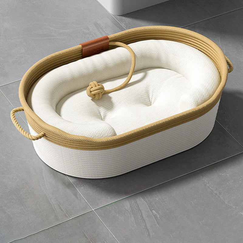 Contemporary Scandinavian Oval Linen-Cotton Rope Woven Cat Bed For Living Room & Bedroom