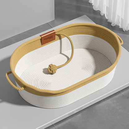 Contemporary Scandinavian Oval Linen-Cotton Rope Woven Cat Bed For Living Room & Bedroom