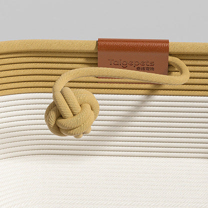 Contemporary Scandinavian Oval Linen-Cotton Rope Woven Cat Bed For Living Room & Bedroom
