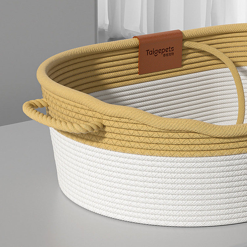 Contemporary Scandinavian Oval Linen-Cotton Rope Woven Cat Bed For Living Room & Bedroom