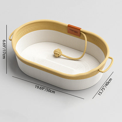 Contemporary Scandinavian Oval Linen-Cotton Rope Woven Cat Bed For Living Room & Bedroom