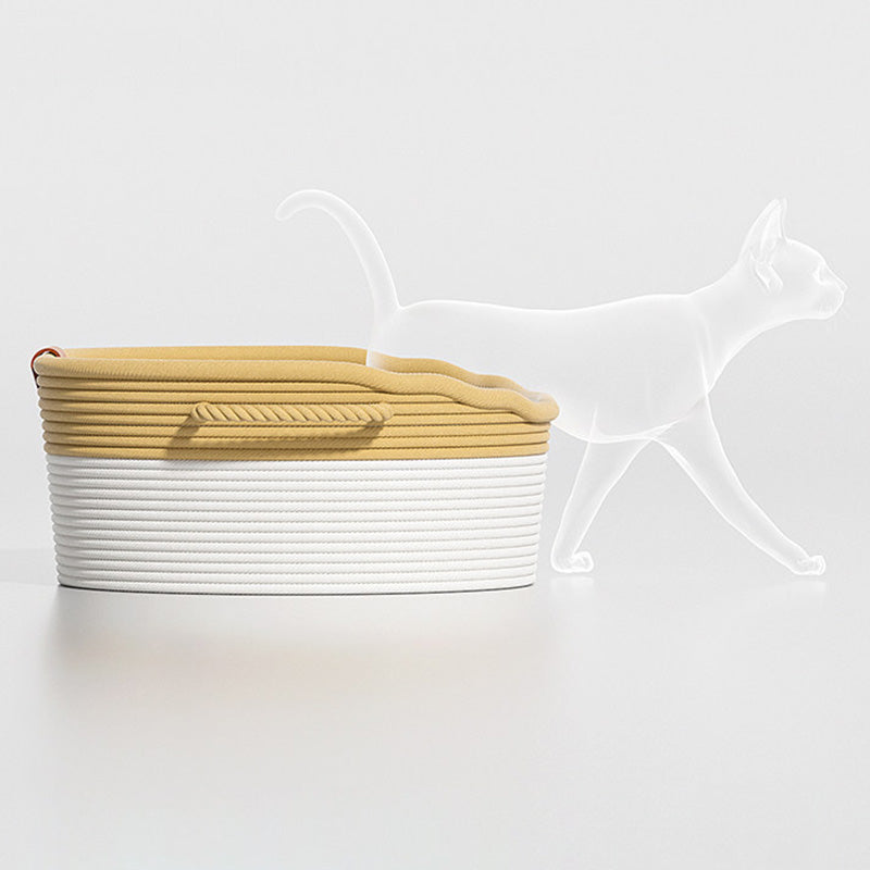 Contemporary Scandinavian Oval Linen-Cotton Rope Woven Cat Bed For Living Room & Bedroom