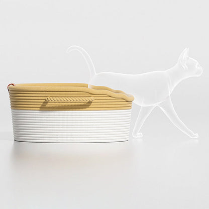 Contemporary Scandinavian Oval Linen-Cotton Rope Woven Cat Bed For Living Room & Bedroom