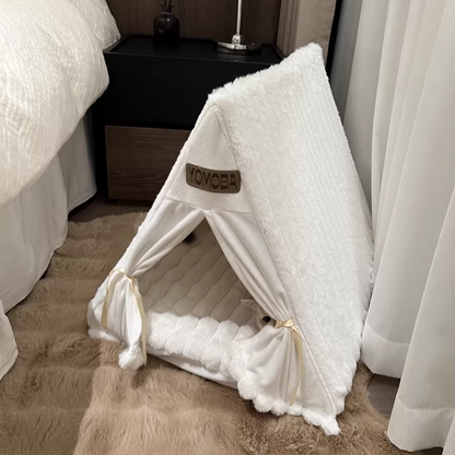 Contemporary Scandinavian Triangular Iron Velvet Fabric Foldable Cat Bed For Living Room & Bedroom