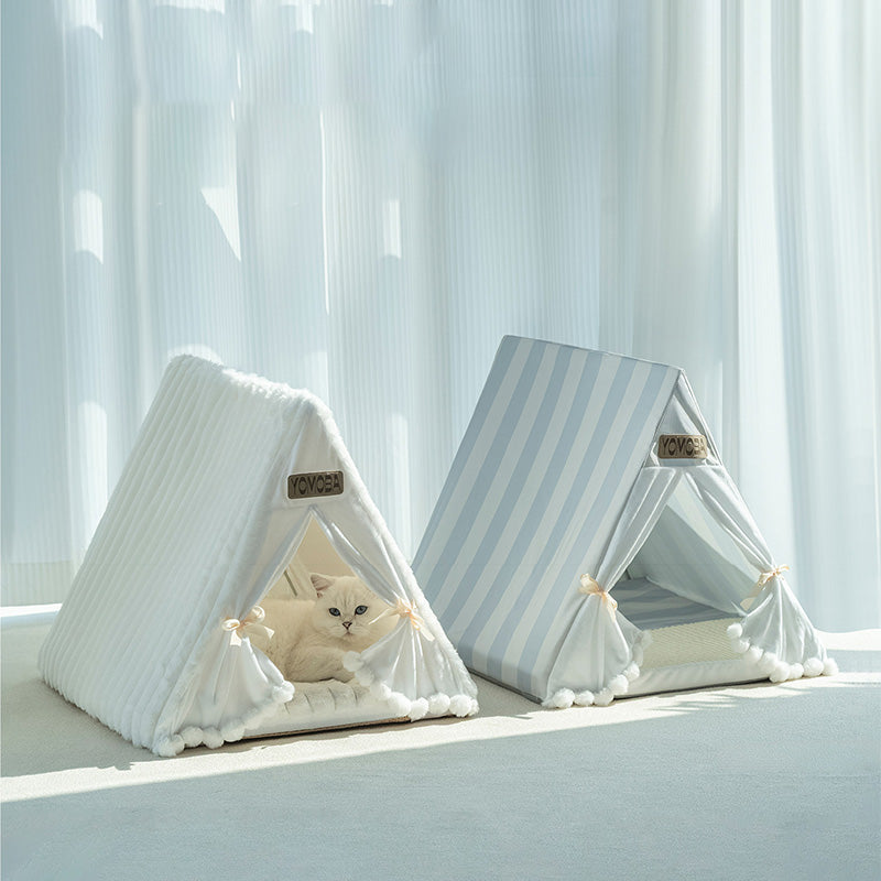 Contemporary Scandinavian Triangular Iron Velvet Fabric Foldable Cat Bed For Living Room & Bedroom