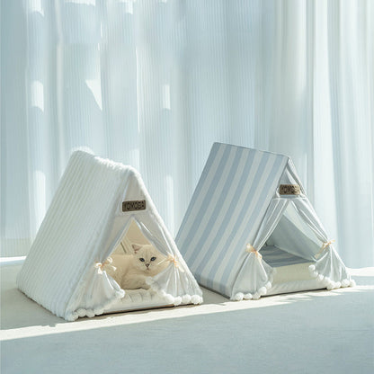 Contemporary Scandinavian Triangular Iron Velvet Fabric Foldable Cat Bed For Living Room & Bedroom