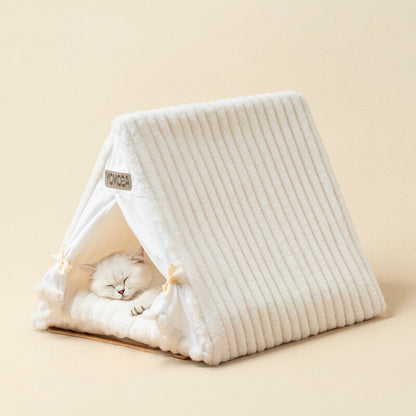 Contemporary Scandinavian Triangular Iron Velvet Fabric Foldable Cat Bed For Living Room & Bedroom