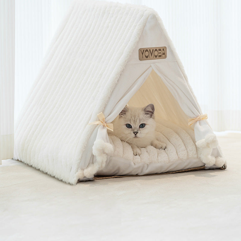 Contemporary Scandinavian Triangular Iron Velvet Fabric Foldable Cat Bed For Living Room & Bedroom