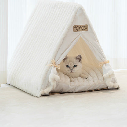 Contemporary Scandinavian Triangular Iron Velvet Fabric Foldable Cat Bed For Living Room & Bedroom