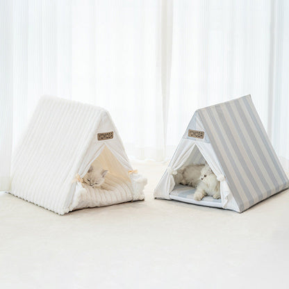 Contemporary Scandinavian Triangular Iron Velvet Fabric Foldable Cat Bed For Living Room & Bedroom
