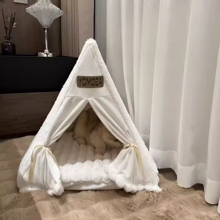 Contemporary Scandinavian Triangular Iron Velvet Fabric Foldable Cat Bed For Living Room & Bedroom